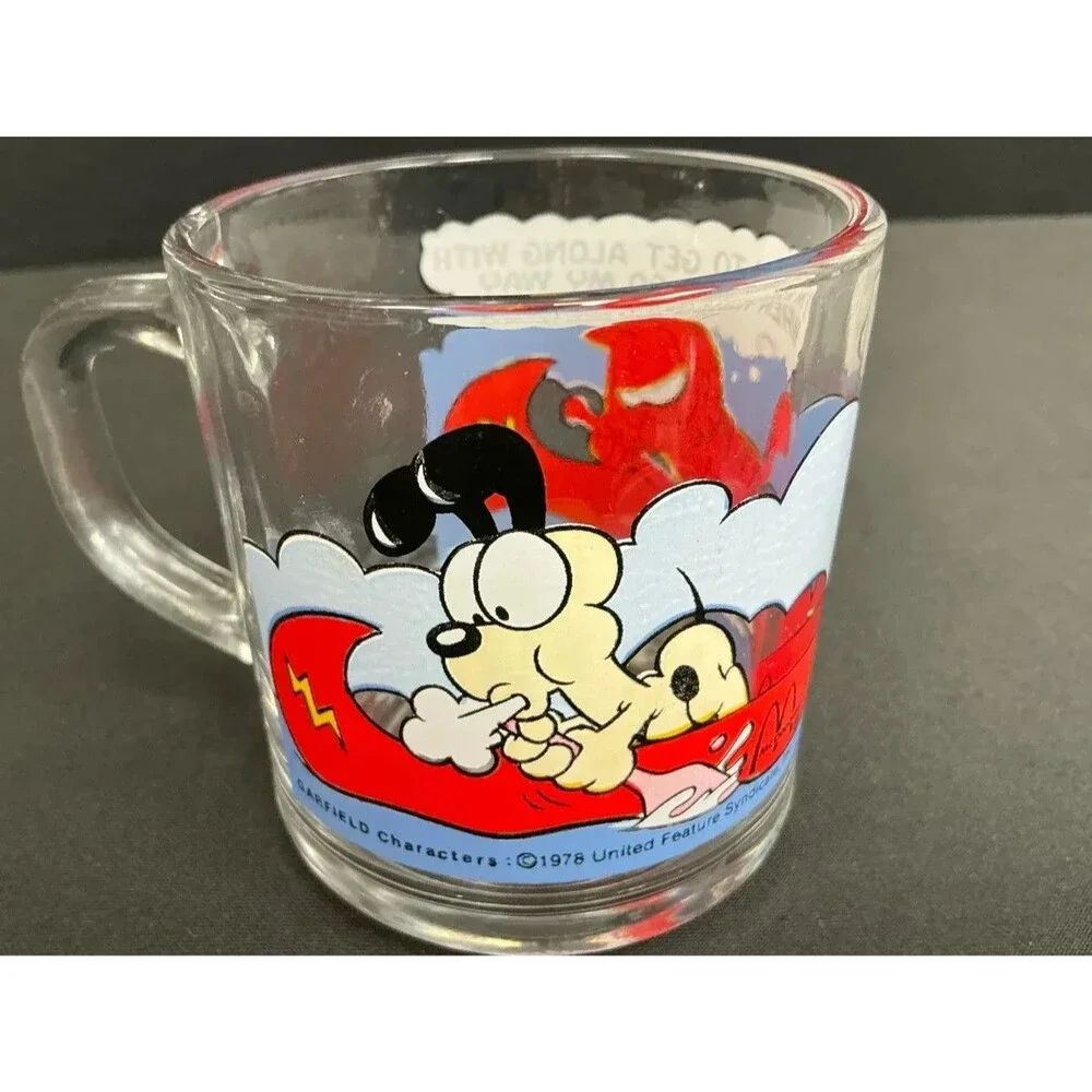 Vintage Garfield & Odie Set of 4 McDonalds 1978 Collectible Glass Mugs Cups Coll